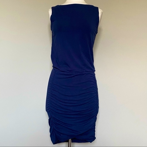 Athleta Navy Ruched Stretchy Tulip Tank Dress, XS - Picture 2 of 14